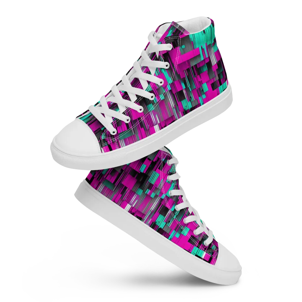Neon Shard on Men's High Top Canvas Shoes — Front