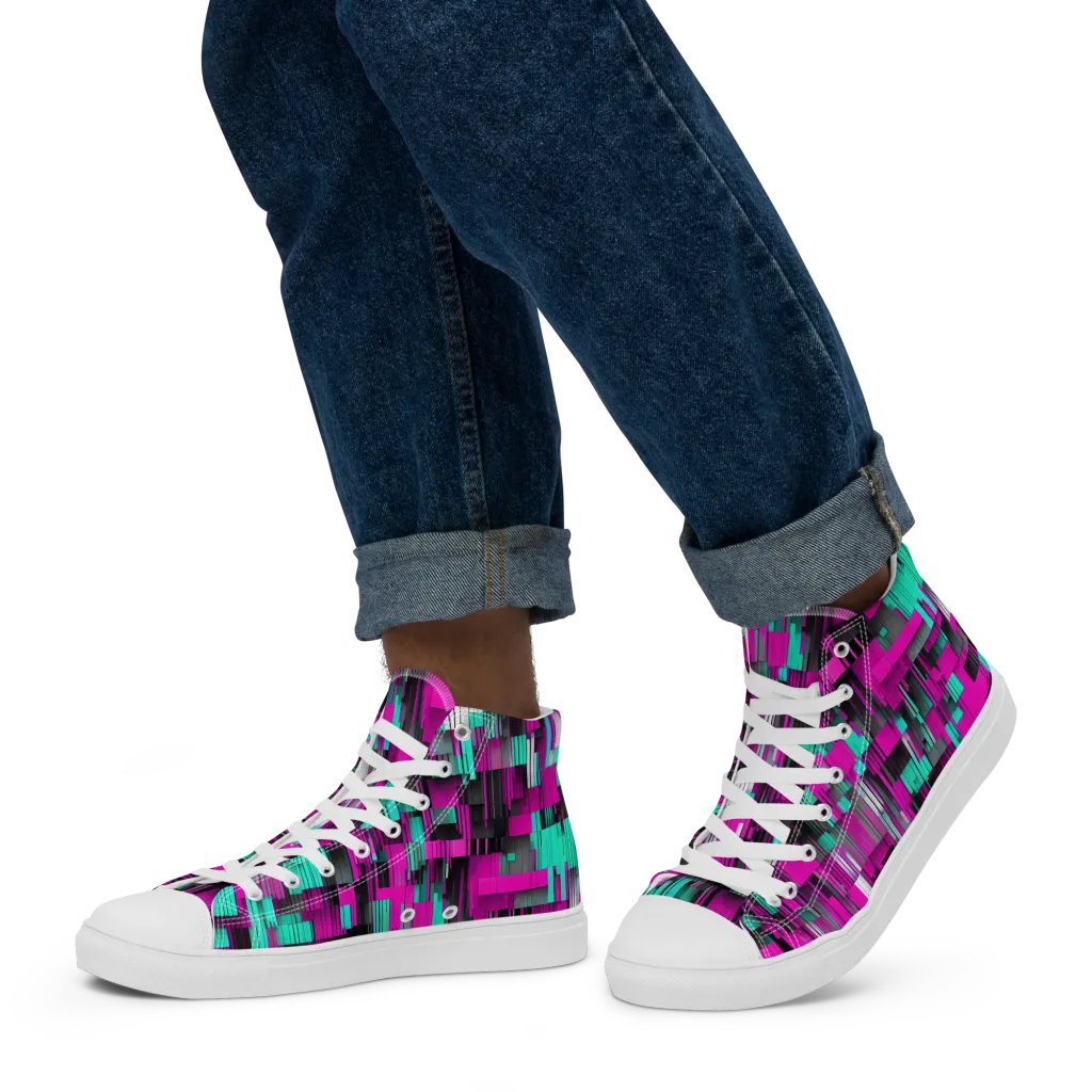 Neon Shard on Men's High Top Canvas Shoes — Left