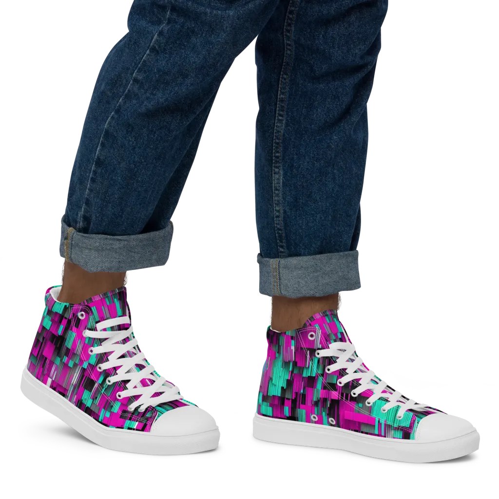 Neon Shard on Men's High Top Canvas Shoes — Right