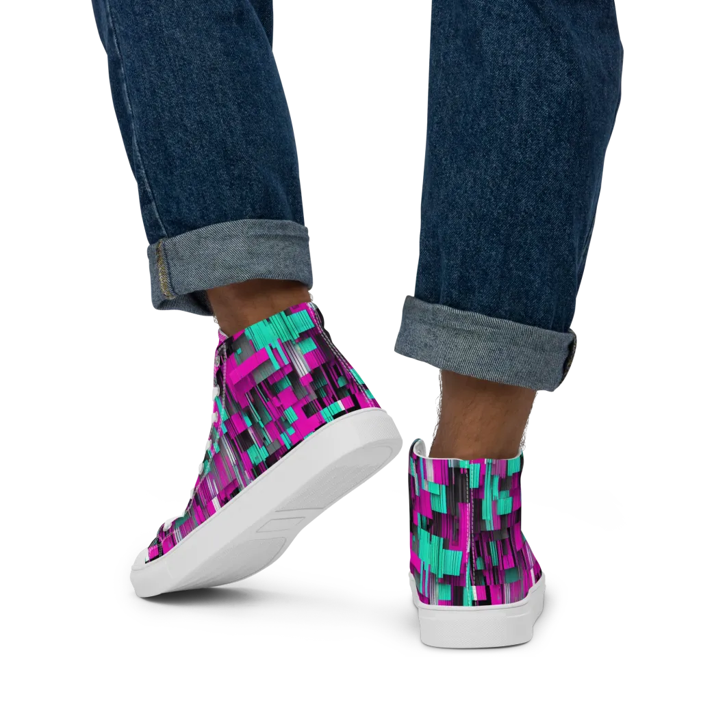 Neon Shard on Men's High Top Canvas Shoes — Back