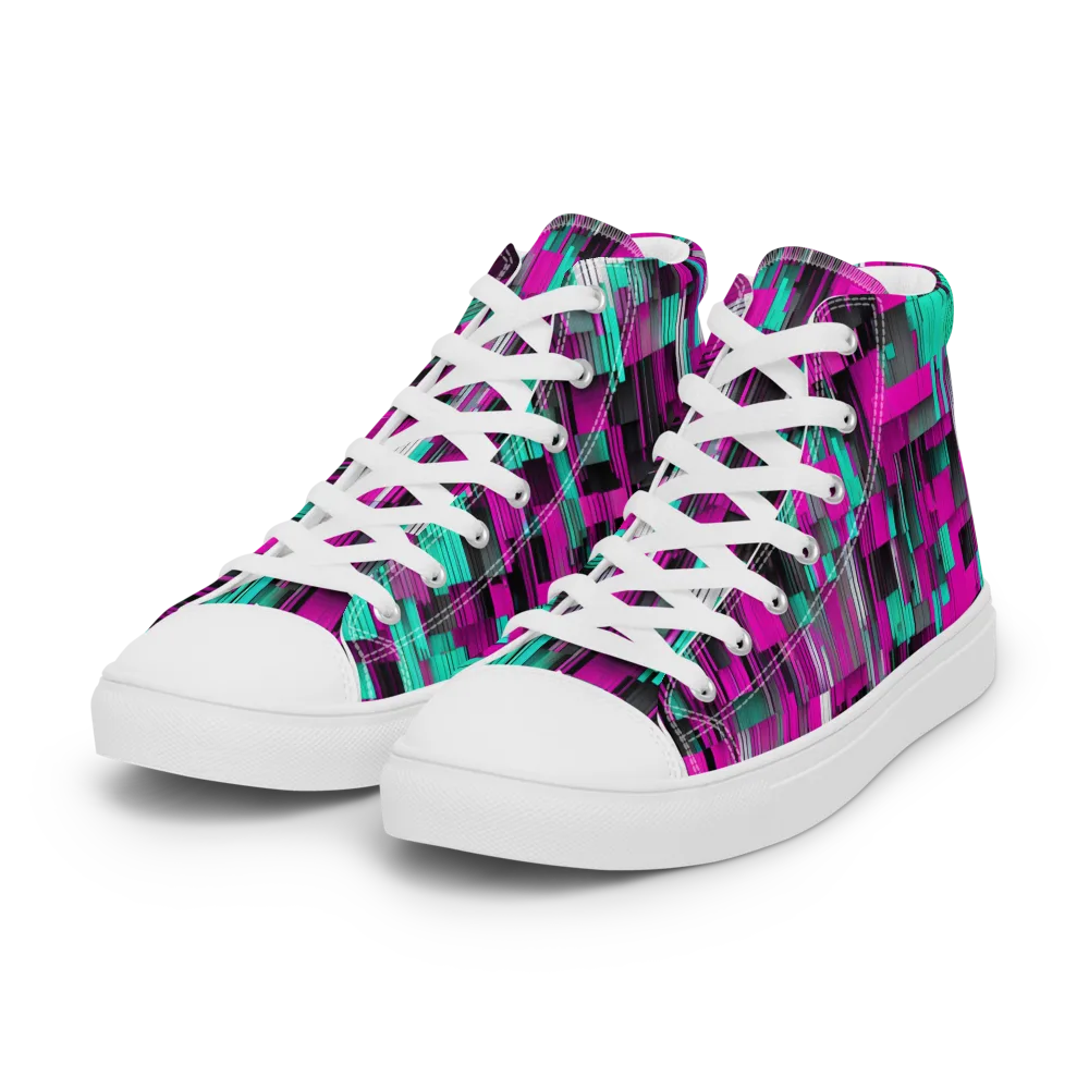Neon Shard on Women's High Top Canvas Shoes — Left Front