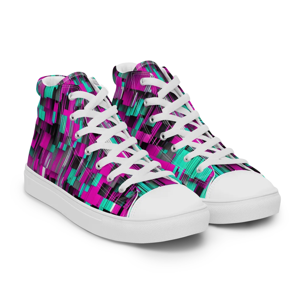 Neon Shard on Women's High Top Canvas Shoes — Right Front