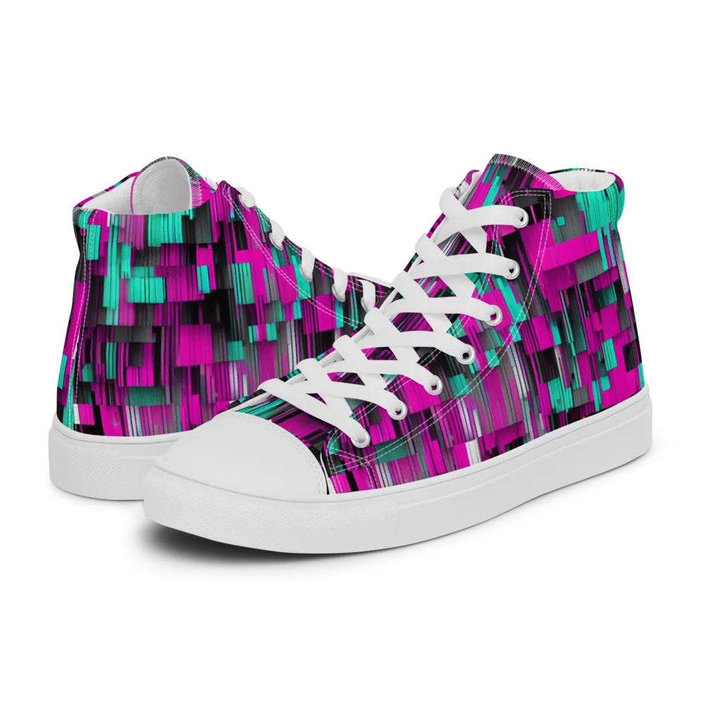 Neon Shard on Women's High Top Canvas Shoes — Left