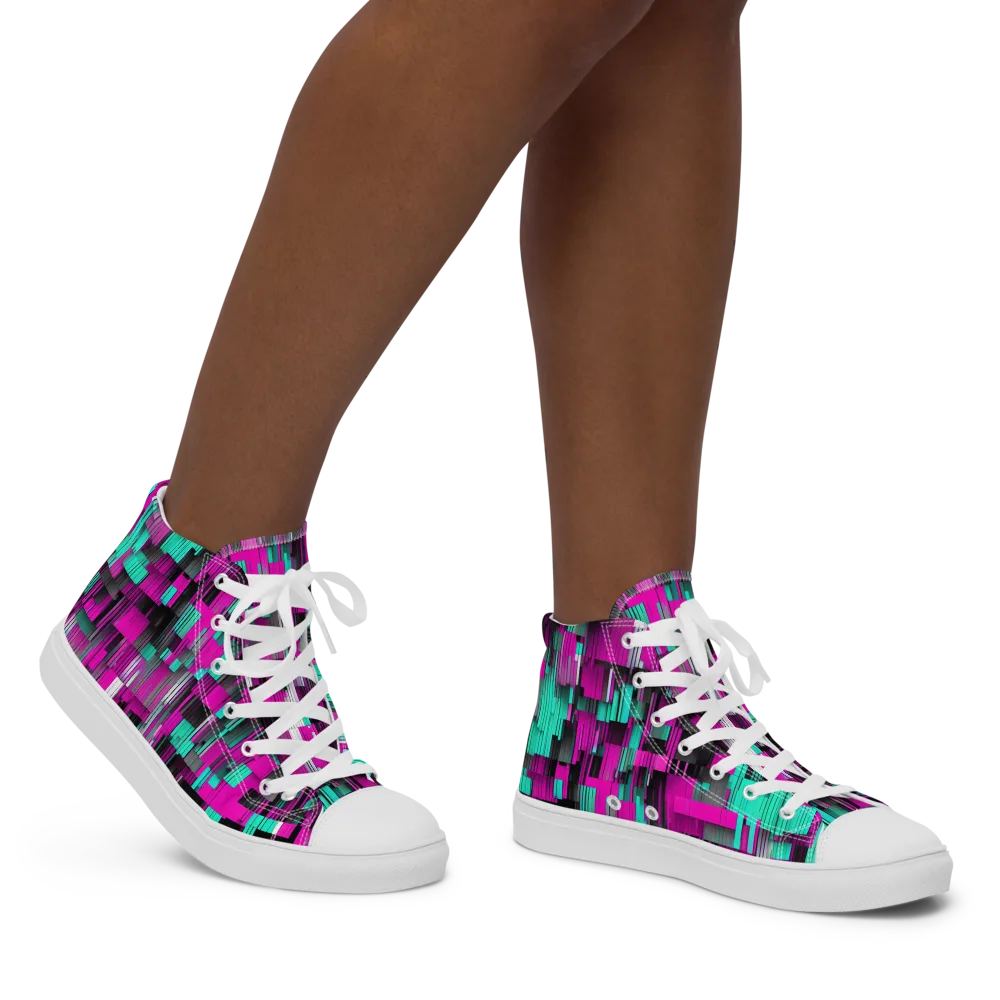 Neon Shard on Women's High Top Canvas Shoes — Right