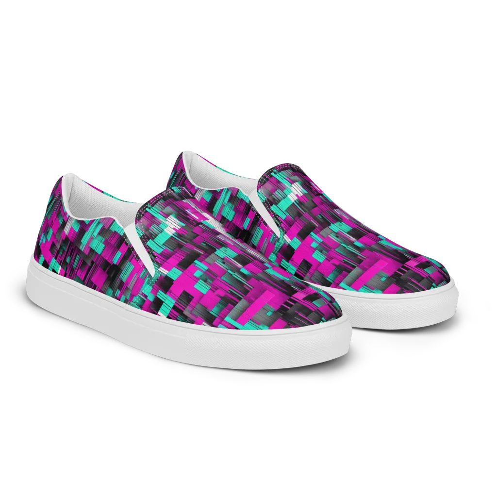 Neon Shard on Men's Slip-On Canvas Shoes — Right Front