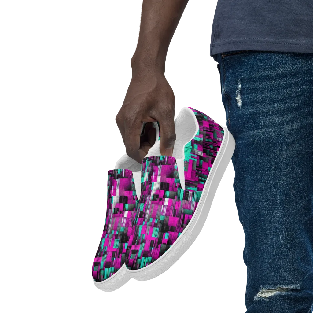 Neon Shard on Men's Slip-On Canvas Shoes — Left Front