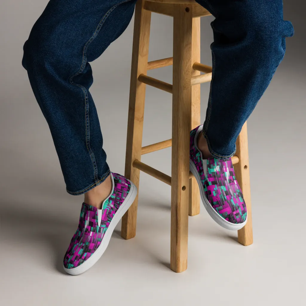 Neon Shard on Men's Slip-On Canvas Shoes — Front