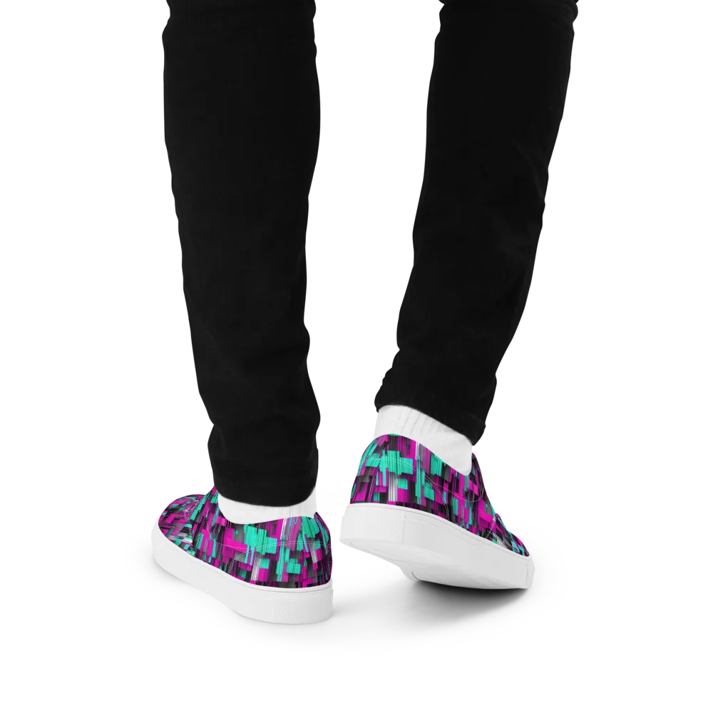 Neon Shard on Men's Lace-Up Canvas Shoes — Back