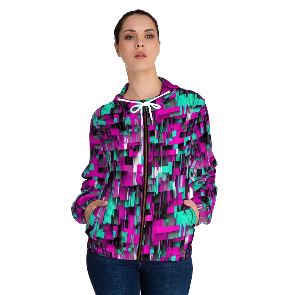 Neon Shard on Women's Full-Zip Hoodie — Front On Person