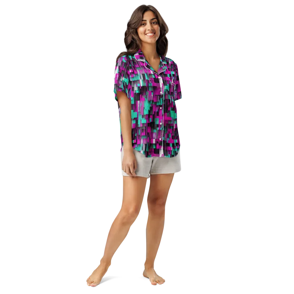 Neon Shard on Women's Short Sleeve Pajama Top — Front