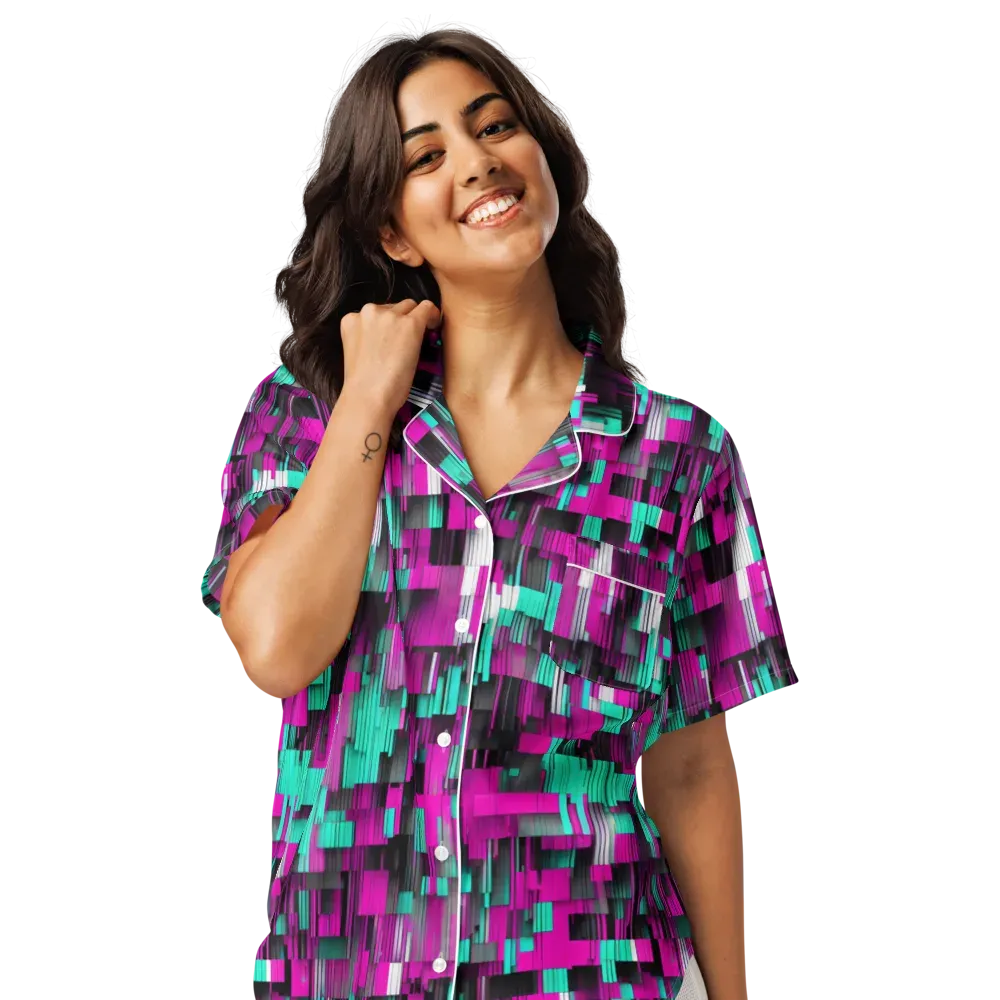 Neon Shard on Women's Short Sleeve Pajama Top — Front