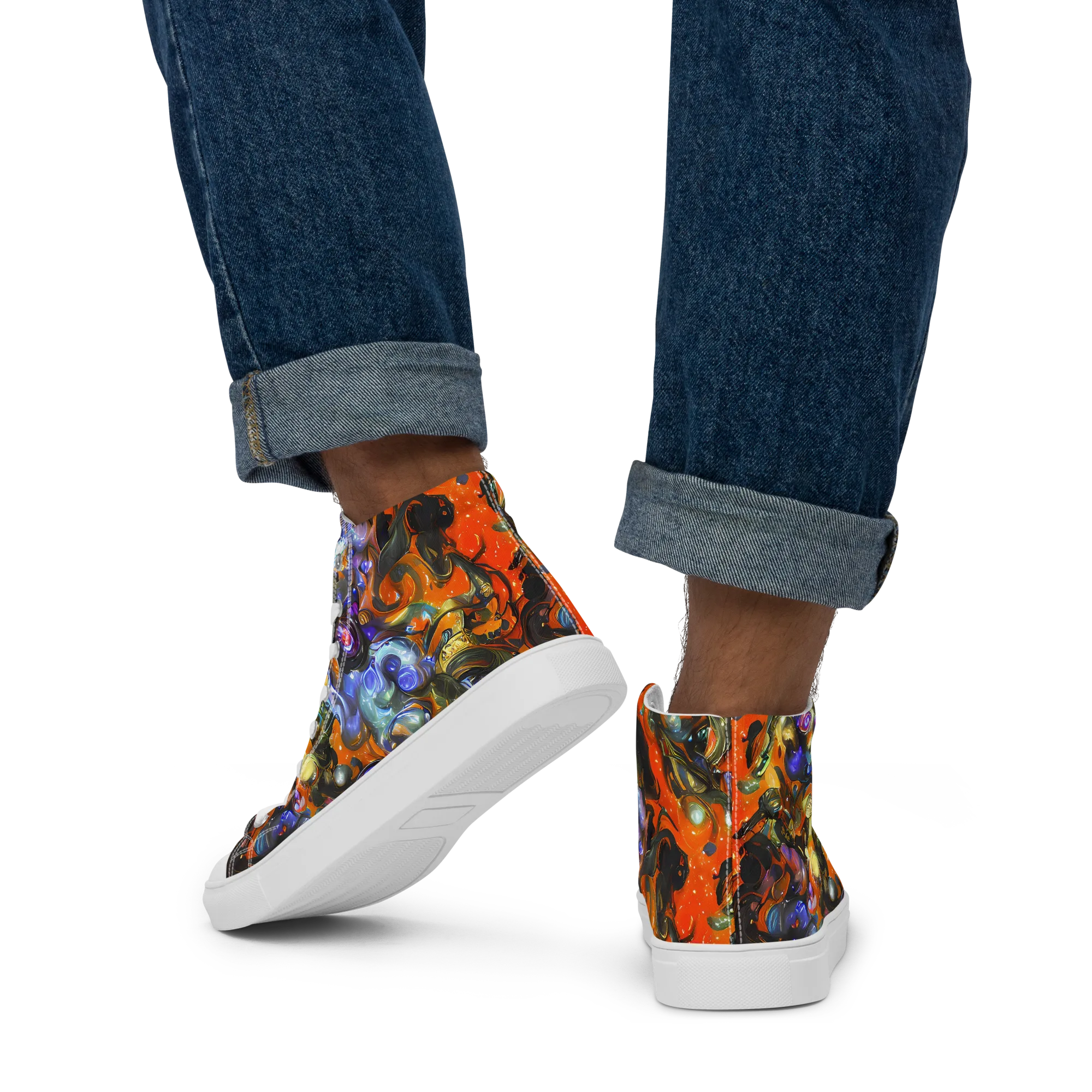 Opal Uprising on Men's High Top Canvas Shoes — Back