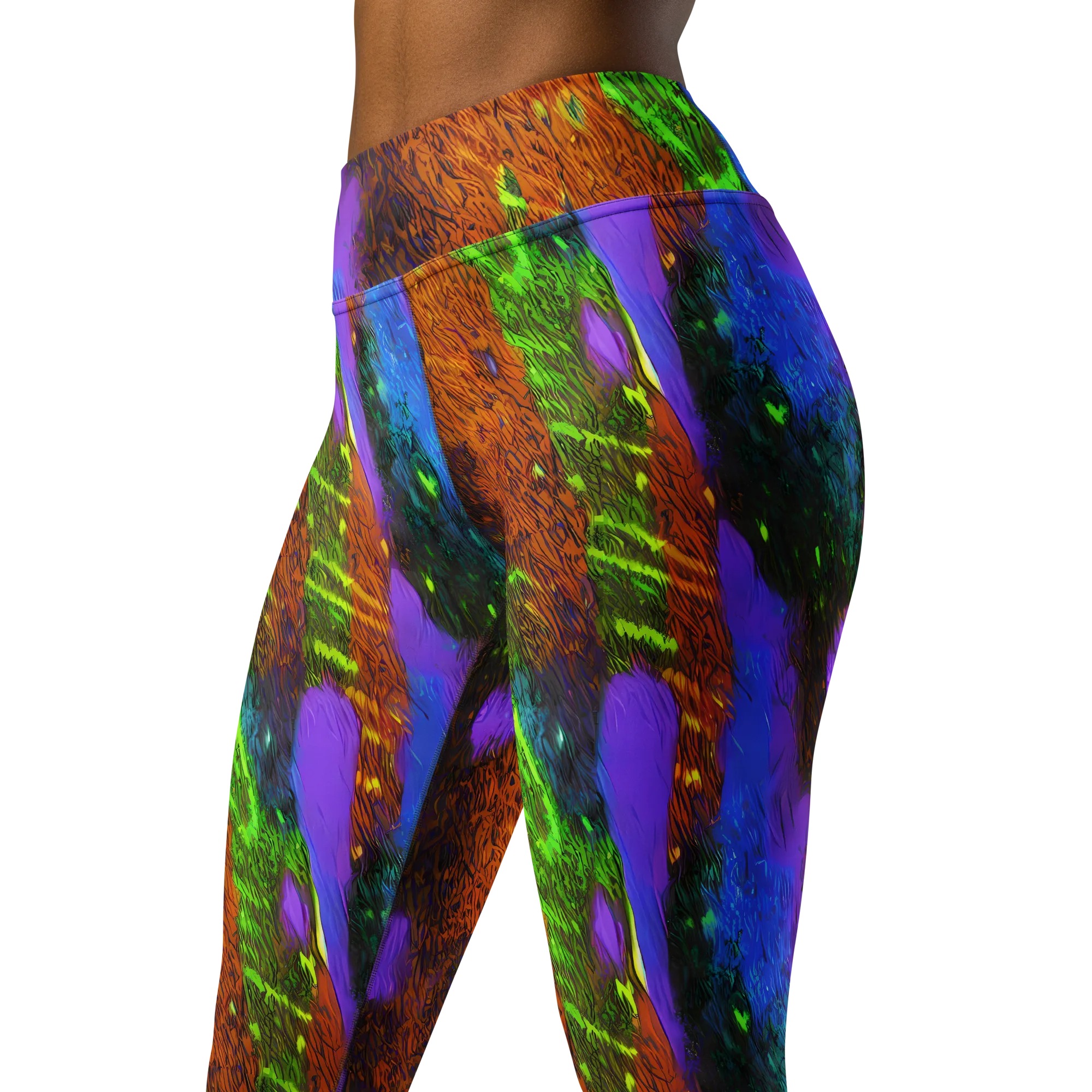 Feral Fluorescence on Yoga Leggings — Left Front