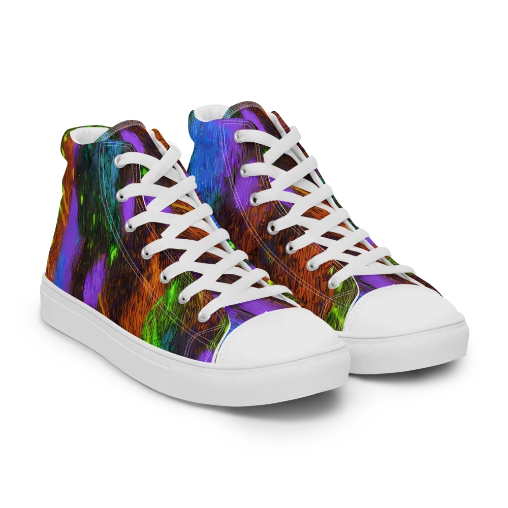 Feral Fluorescence on Men's High Top Canvas Shoes — Right Front