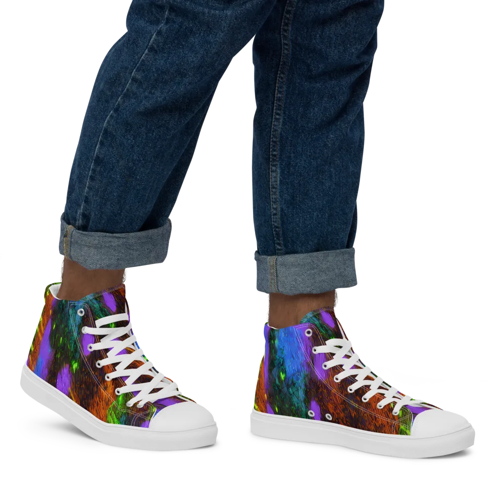 Feral Fluorescence on Men's High Top Canvas Shoes — Right