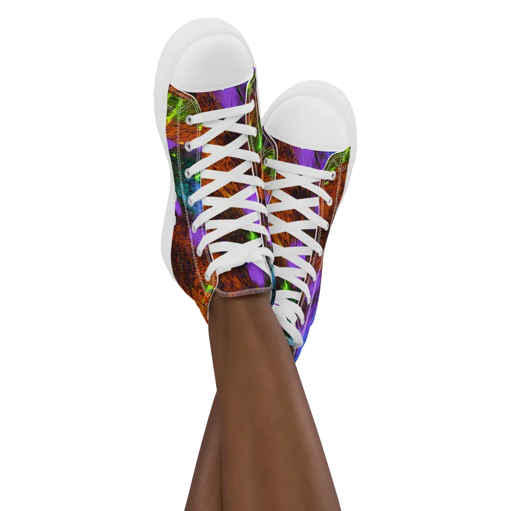 Feral Fluorescence on Women's High Top Canvas Shoes — Front