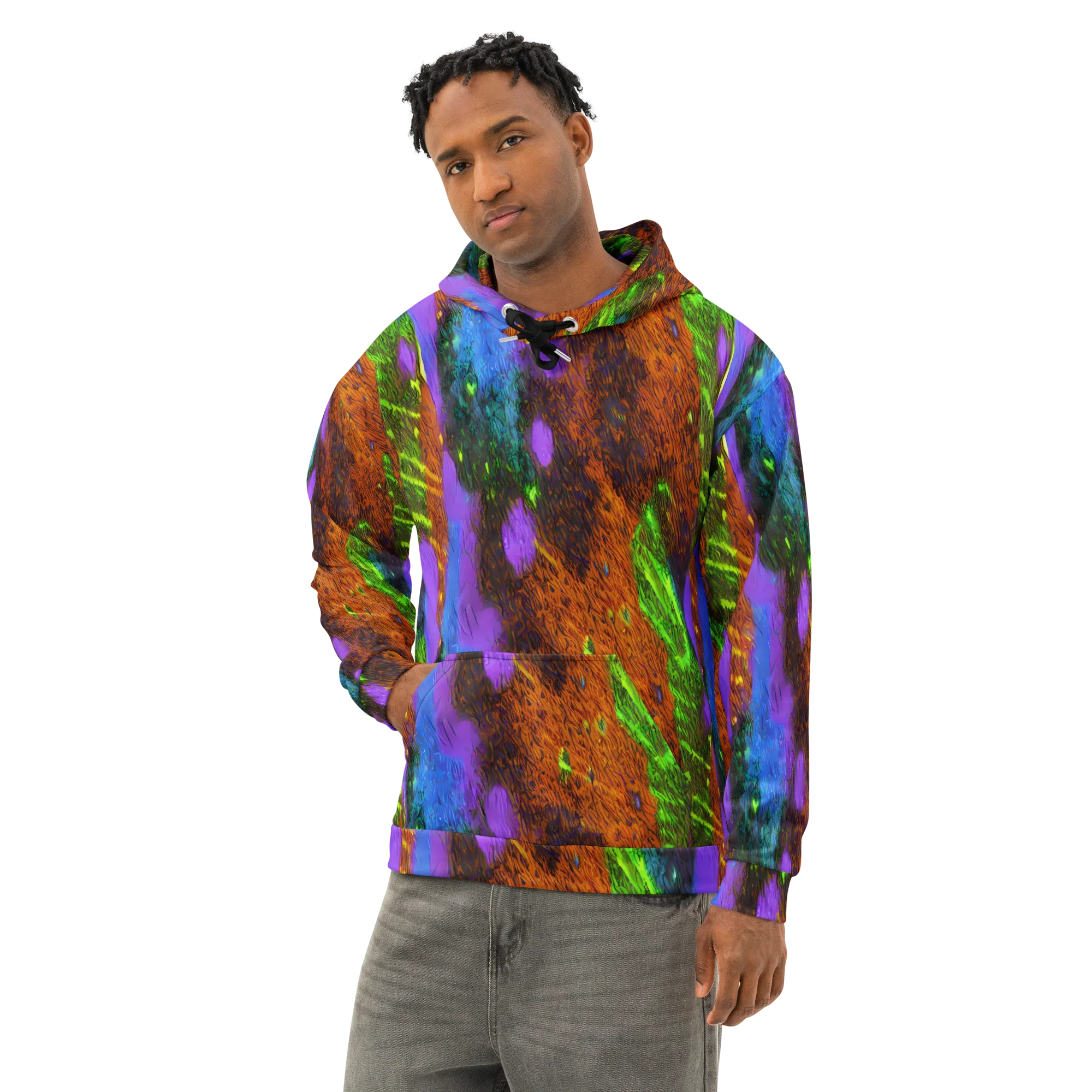 Feral Fluorescence on Cotton Hoodie — Left Front