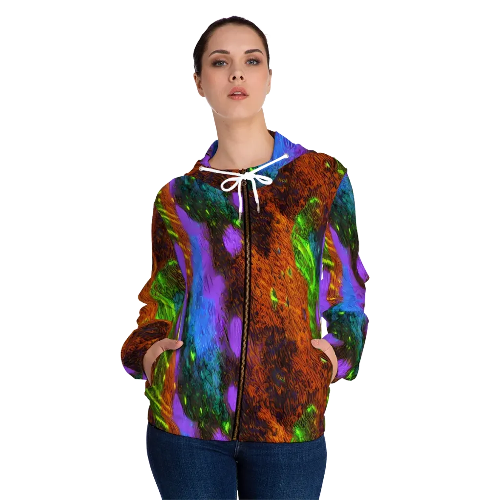 Feral Fluorescence on Women's Full-Zip Hoodie — Front On Person