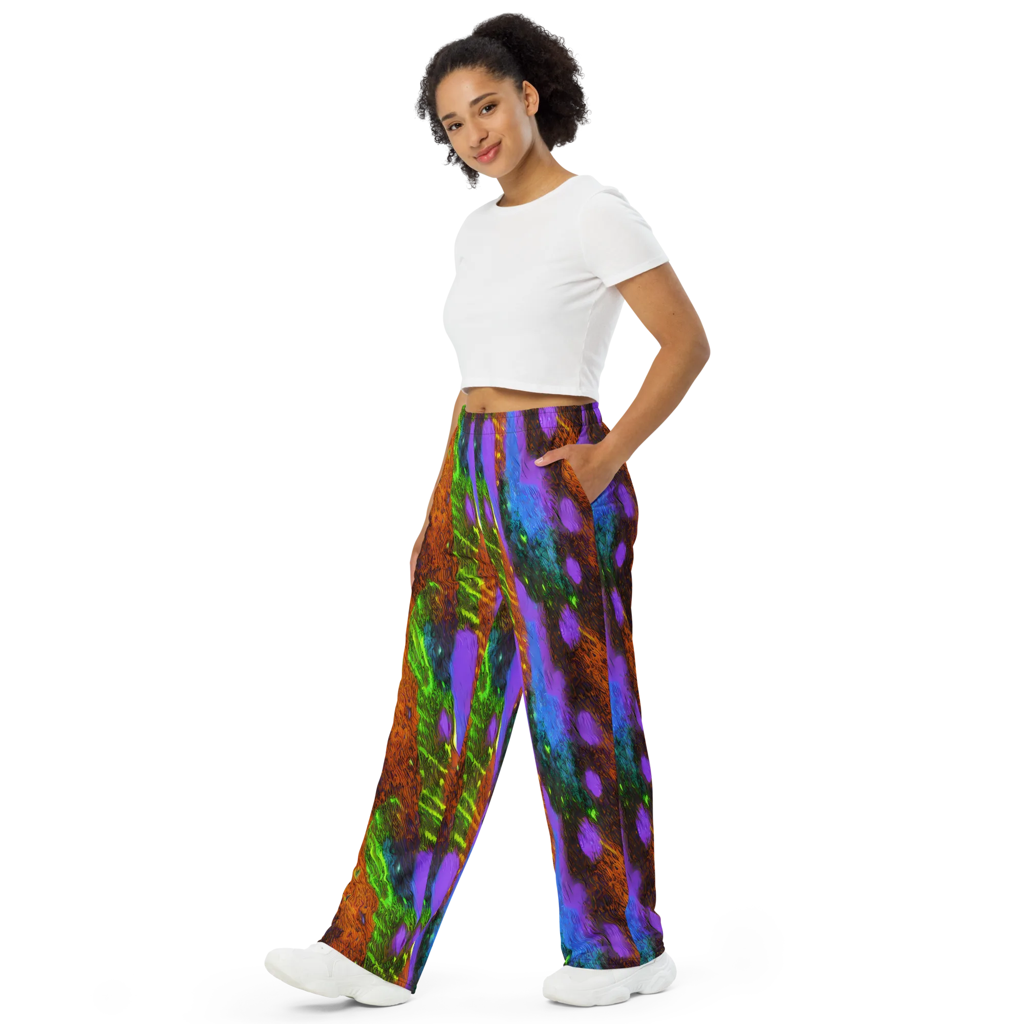 Feral Fluorescence on Wide-Leg Pants — Left Front
