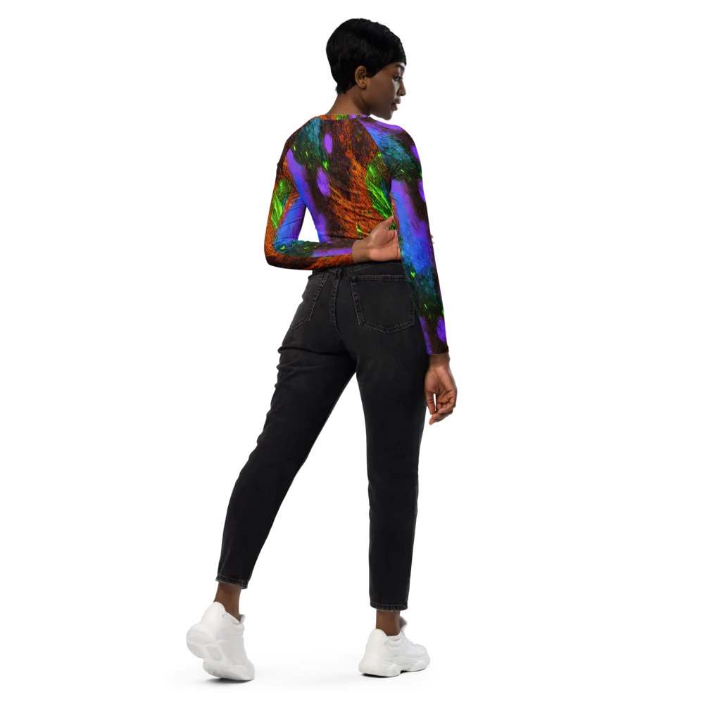 Feral Fluorescence on Long Sleeve Crop Top — Right Back