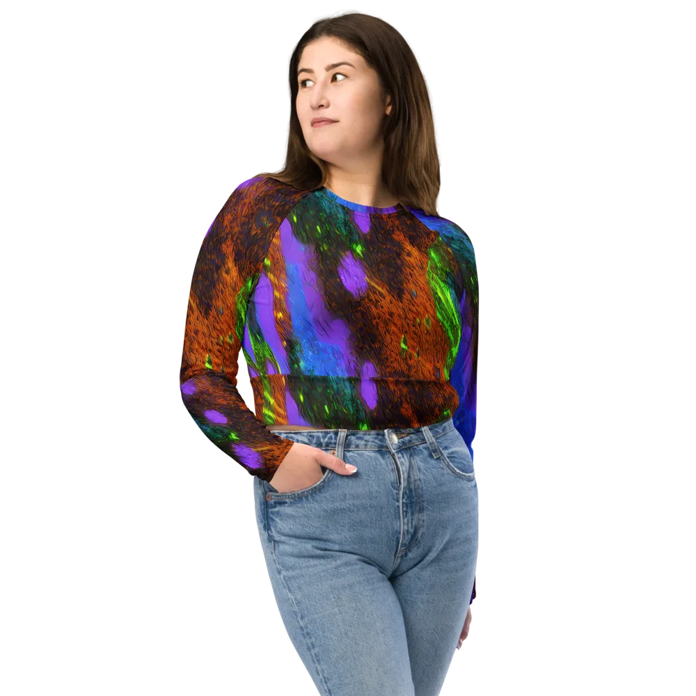 Feral Fluorescence on Long Sleeve Crop Top — Front