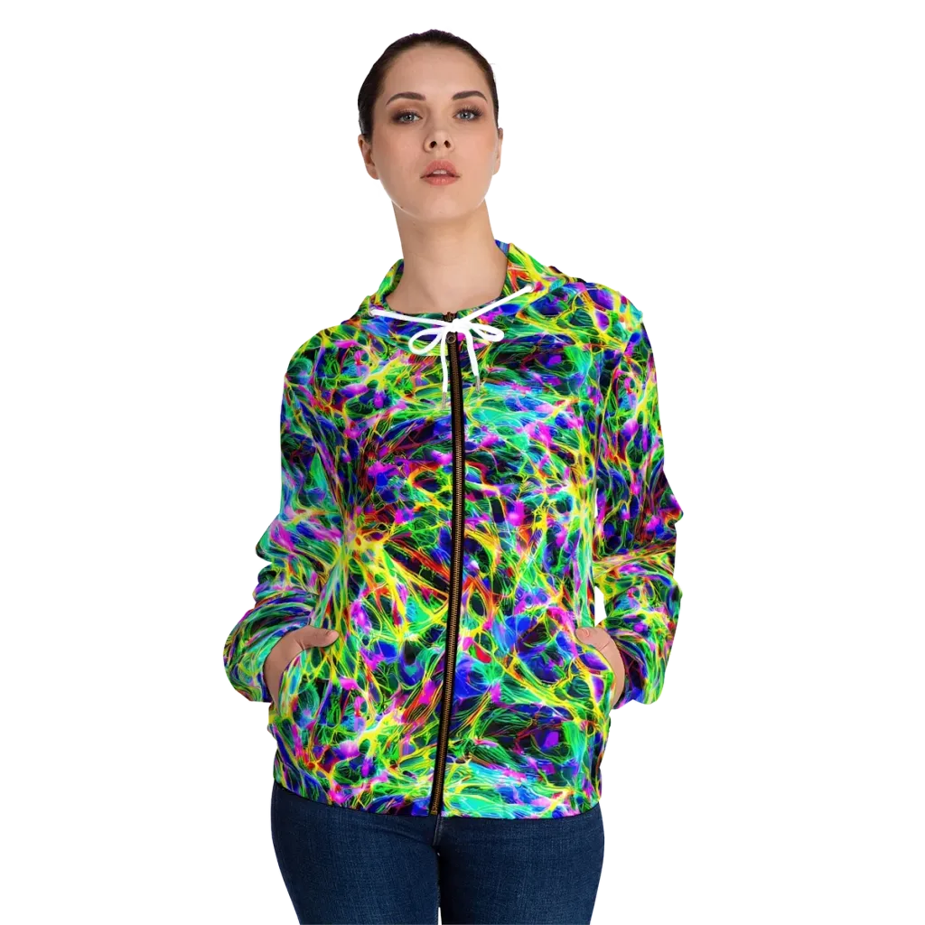 Psychedelic Rainforest on Women's Full-Zip Hoodie — Front On Person