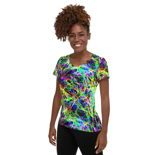Psychedelic Rainforest on a Women's Athletic T-Shirt