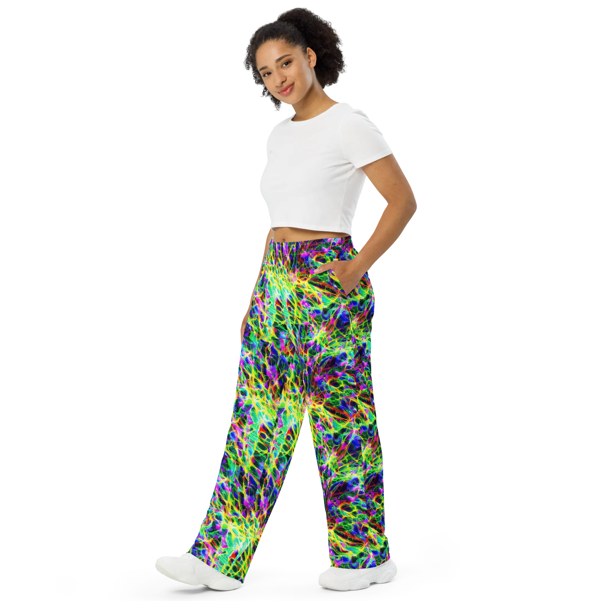 Psychedelic Rainforest on Wide-Leg Pants — Left Front