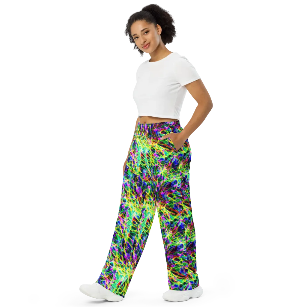Psychedelic Rainforest on Wide-Leg Pants — Left Front