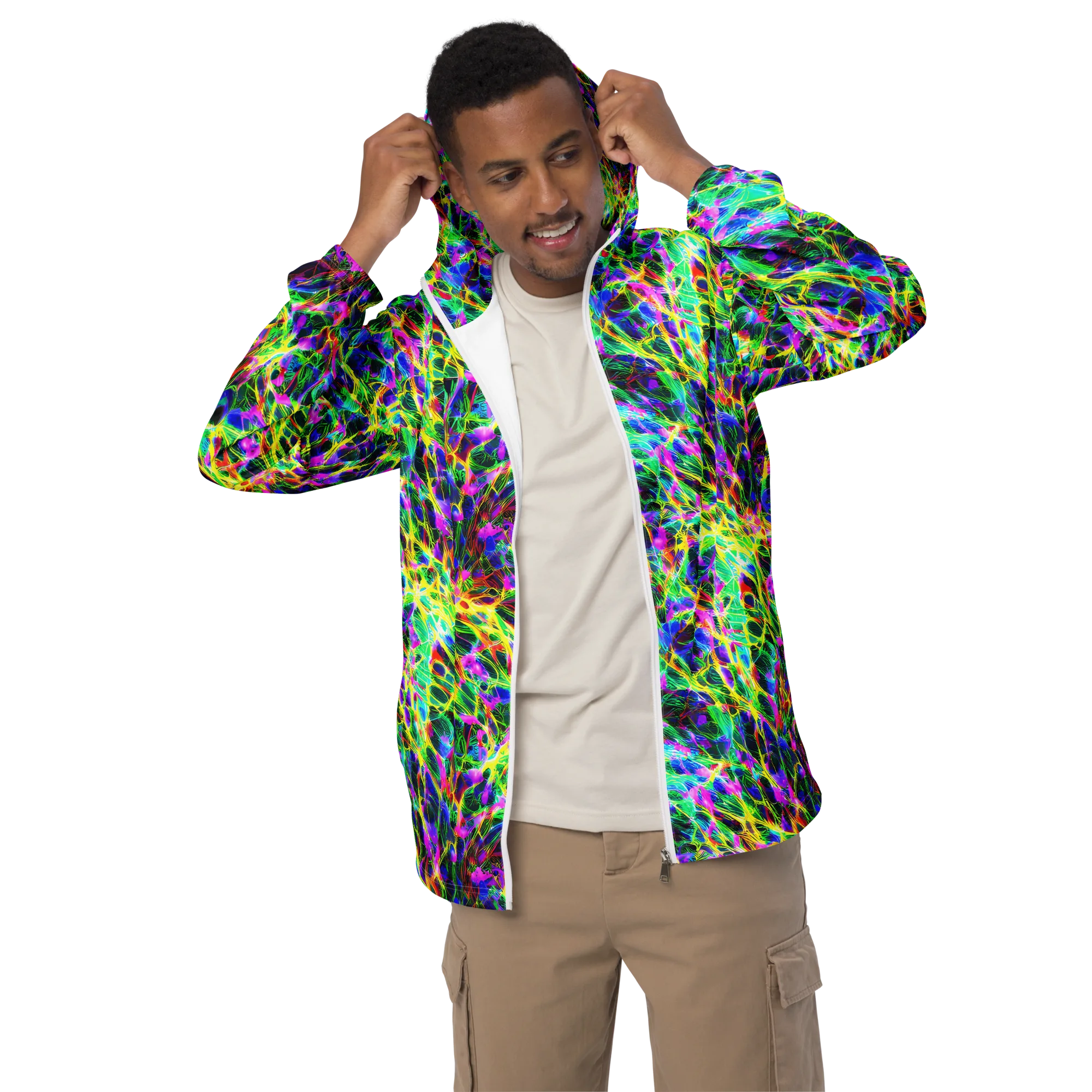 Psychedelic Rainforest on Men's Windbreaker — Front