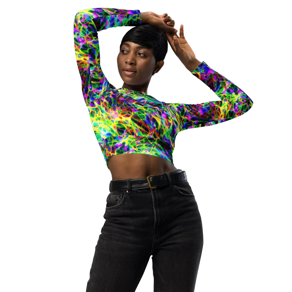 Psychedelic Rainforest on Long Sleeve Crop Top — Front