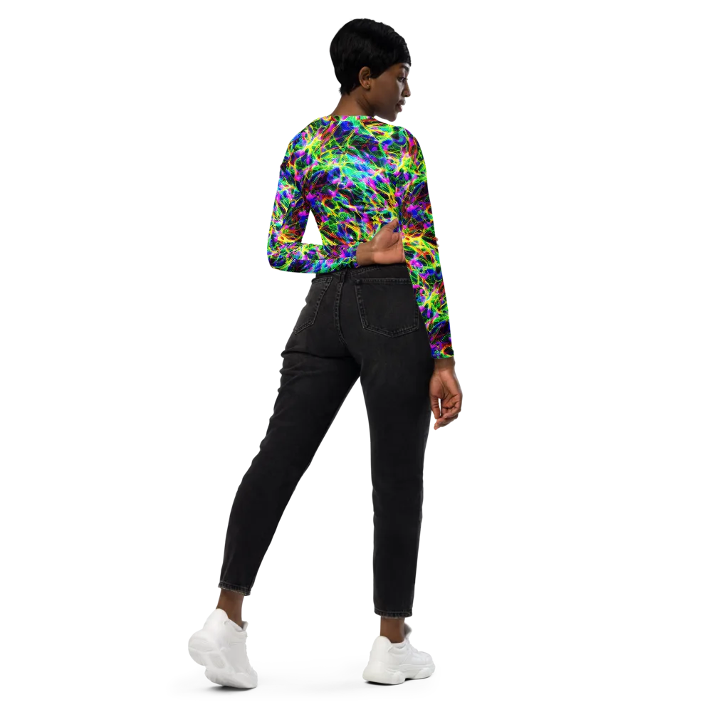 Psychedelic Rainforest on Long Sleeve Crop Top — Right Back