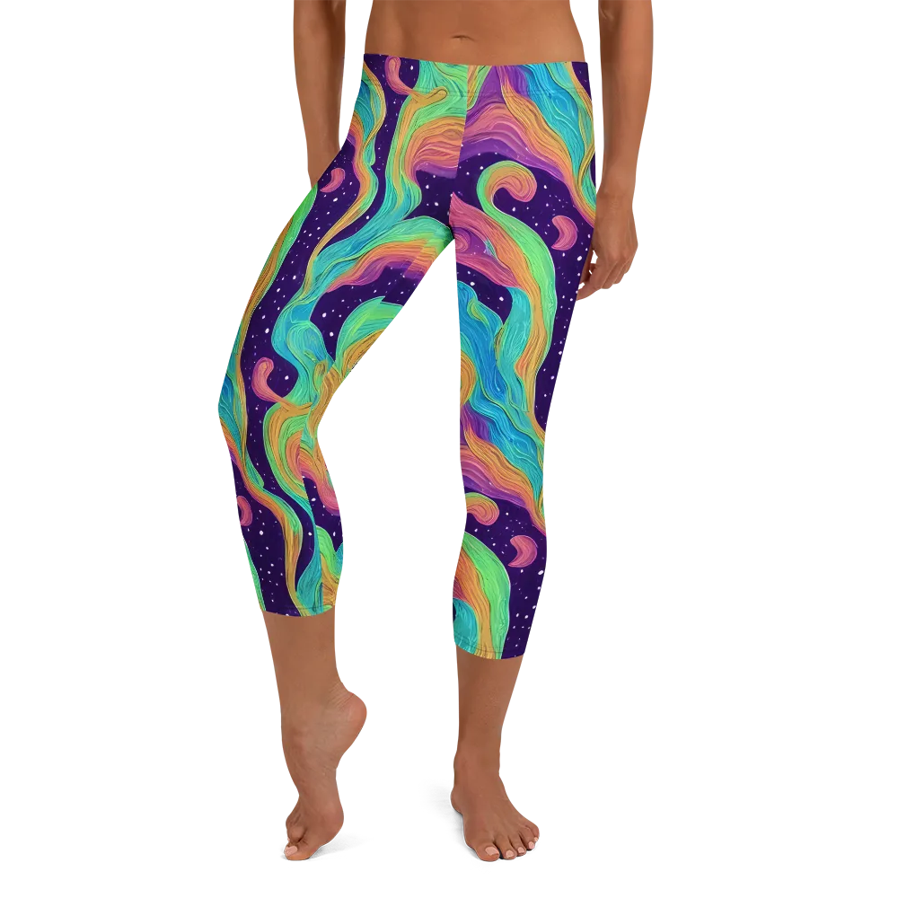 Nebula Whirl on Capri Leggings — Front