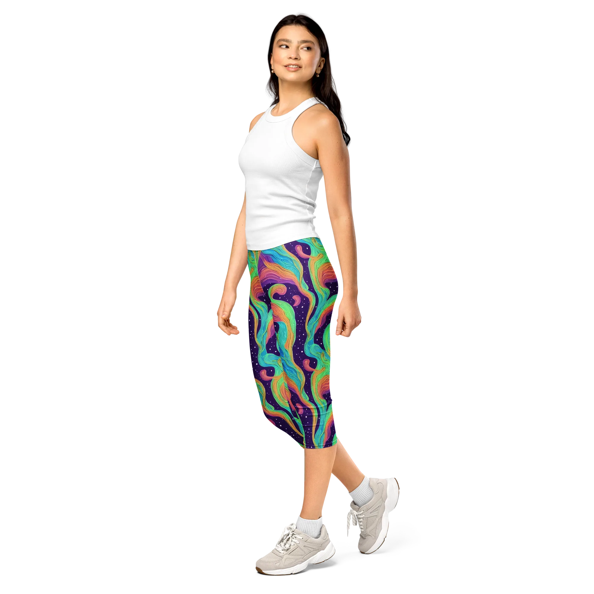 Nebula Whirl on Capri Leggings — Left Front