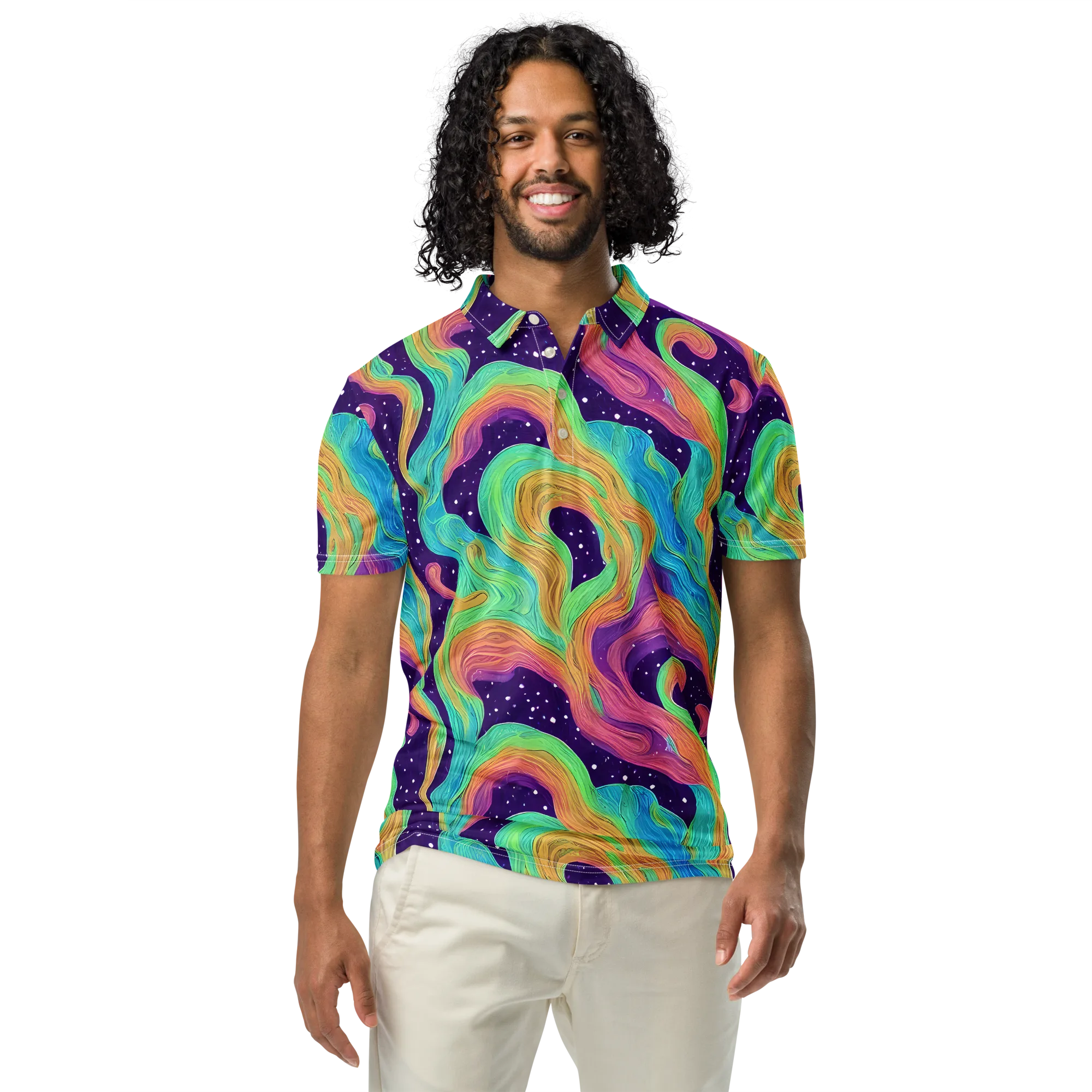 Nebula Whirl on Men's Slim Fit Polo Shirt — Front