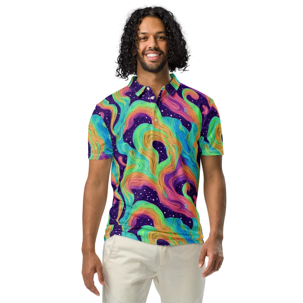 Nebula Whirl on Men's Slim Fit Polo Shirt — Front