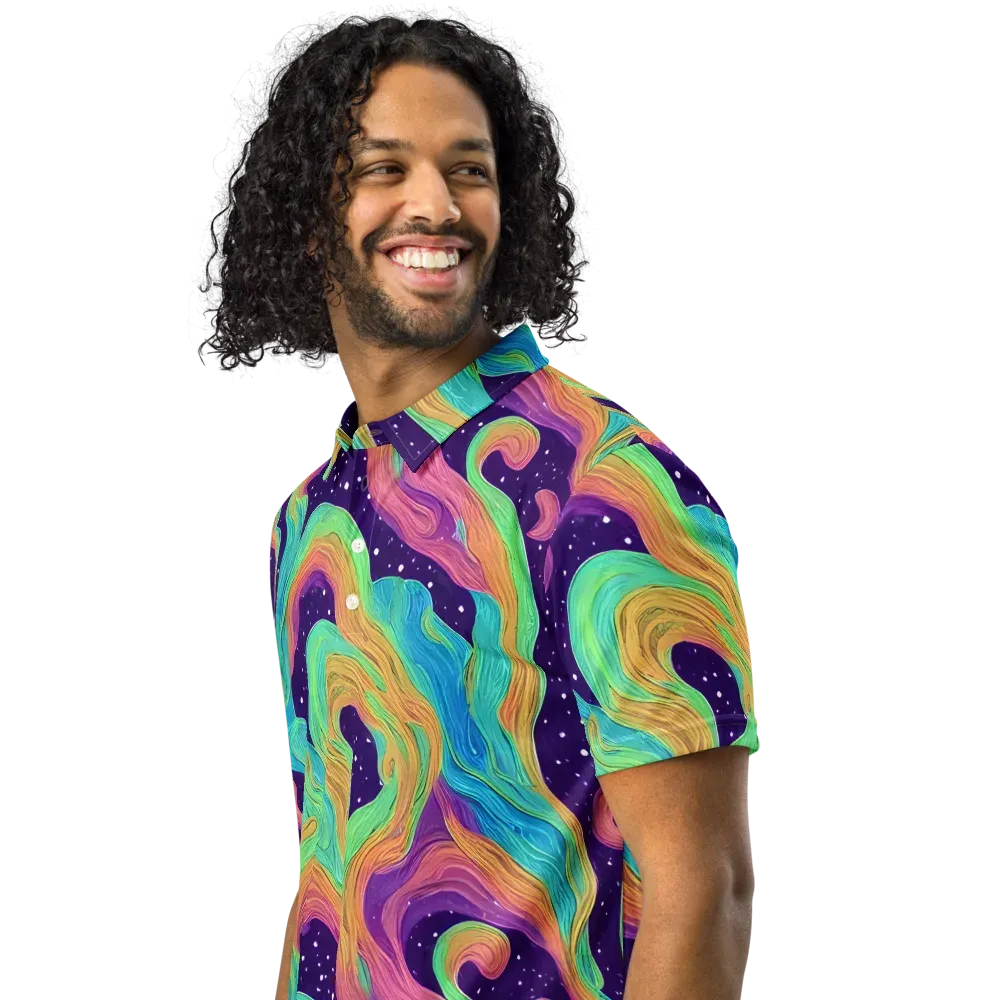 Nebula Whirl on Men's Slim Fit Polo Shirt — Left Front
