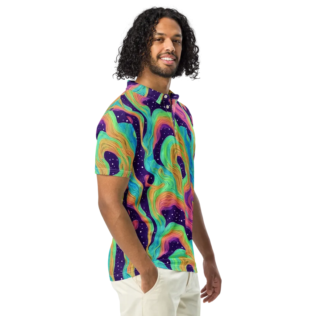 Nebula Whirl on Men's Slim Fit Polo Shirt — Right Front