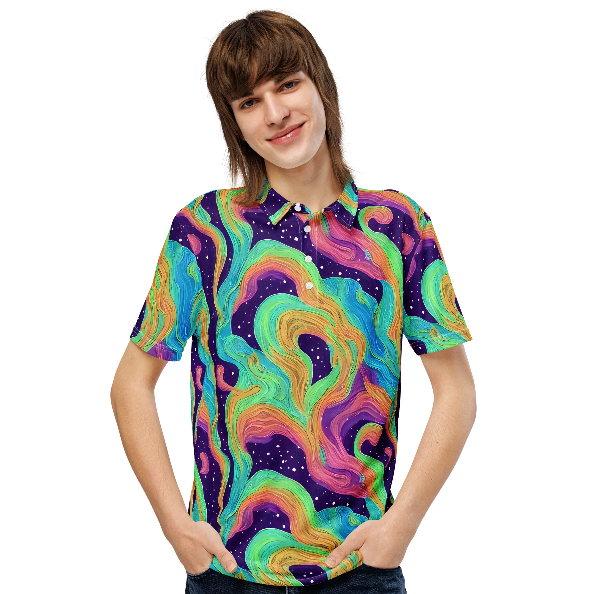 Nebula Whirl on Men's Slim Fit Polo Shirt — Front