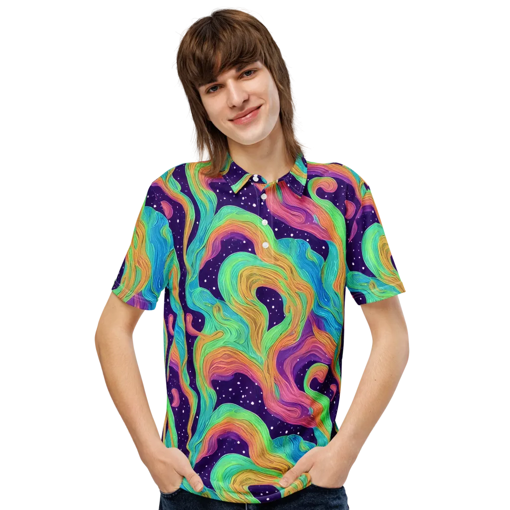 Nebula Whirl on Men's Slim Fit Polo Shirt — Front