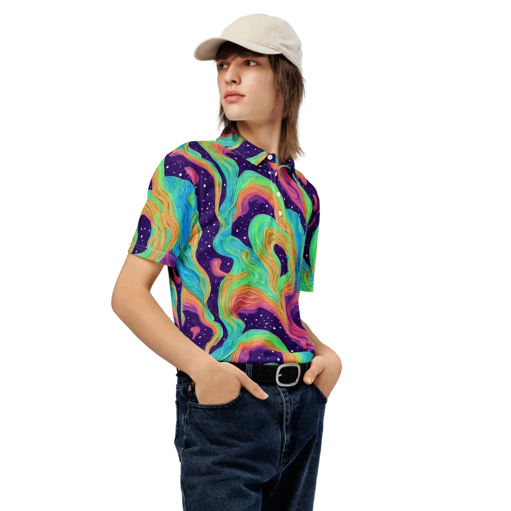 Nebula Whirl on Men's Slim Fit Polo Shirt — Right Front