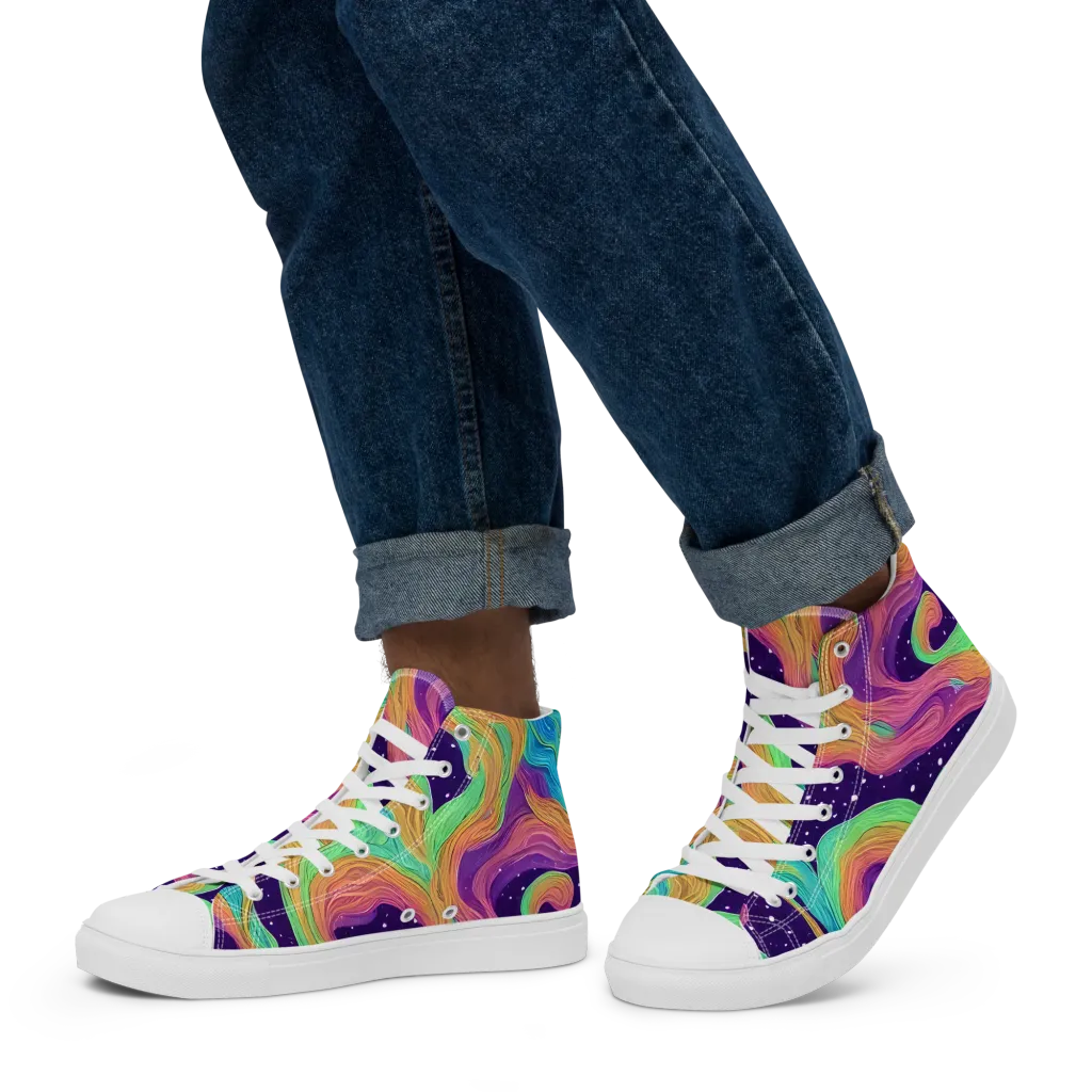 Nebula Whirl on Men's High Top Canvas Shoes — Left