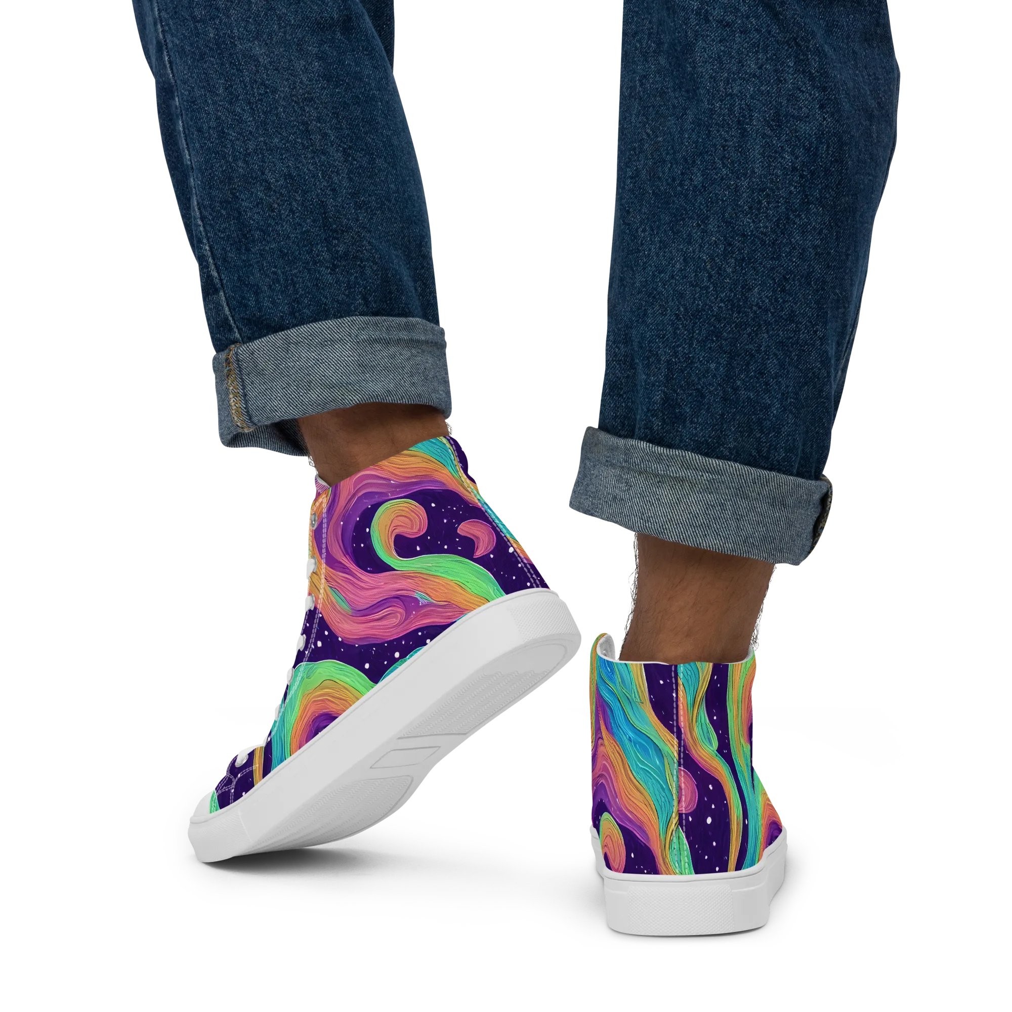Nebula Whirl on Men's High Top Canvas Shoes — Back