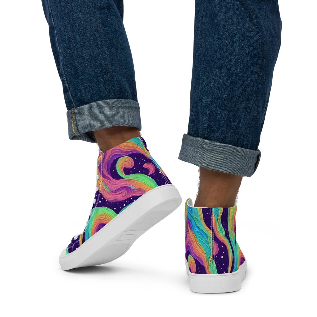 Nebula Whirl on Men's High Top Canvas Shoes — Back