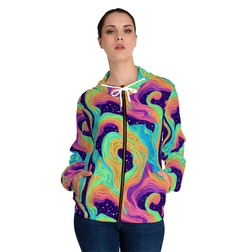 Nebula Whirl on Women's Full-Zip Hoodie — Front On Person