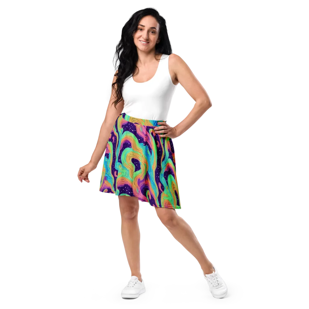 Nebula Whirl on Skater Skirt — Front
