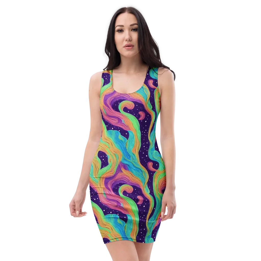 Nebula Whirl on Bodycon Dress — Front