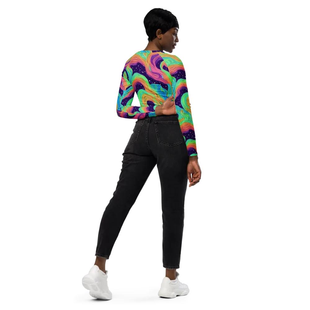 Nebula Whirl on Long Sleeve Crop Top — Right Back