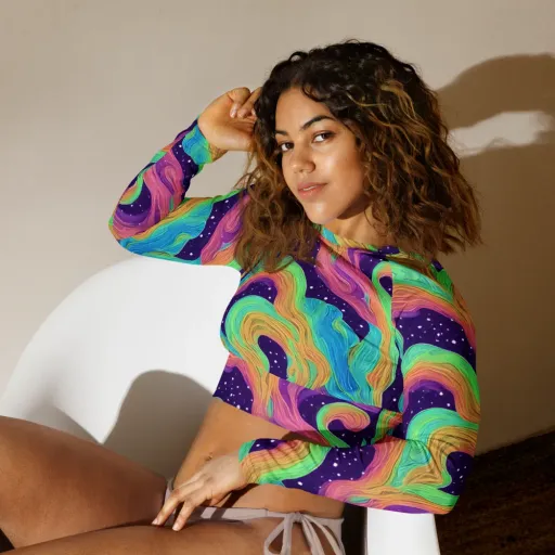 Nebula Whirl on a Long Sleeve Crop Top