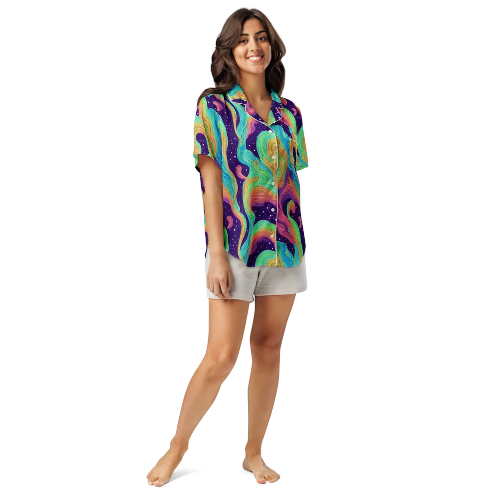 Nebula Whirl on Women's Short Sleeve Pajama Top — Front